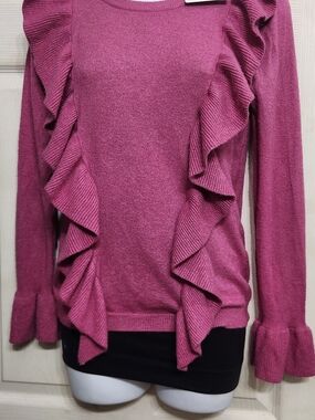 MT Women's Ruffle-Front Crew Sweater - Plum
